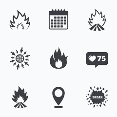 Fire flame icons. Heat signs.