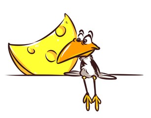 Crow cheese wonder fable cartoon illustration isolated image animal character 