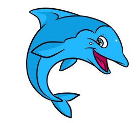 Fototapeta premium Funny blue dolphin cartoon illustration isolated image animal character 