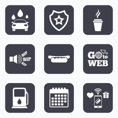 Petrol or Gas station services icons. Car wash.