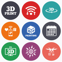 3d technology icons. Printer, rotation arrow.