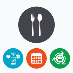 Eat sign icon. Dessert fork and teaspoon.