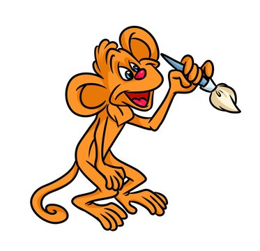 Monkey Brush writes cartoon illustration isolated image animal character 