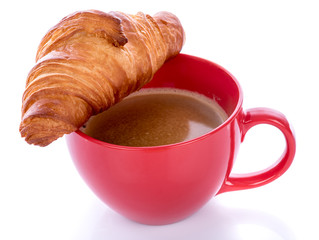 Crispy fresh croissant with coffee