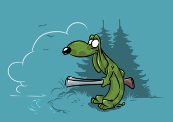 Dog Dachshund hunter forest cartoon illustration animal character 