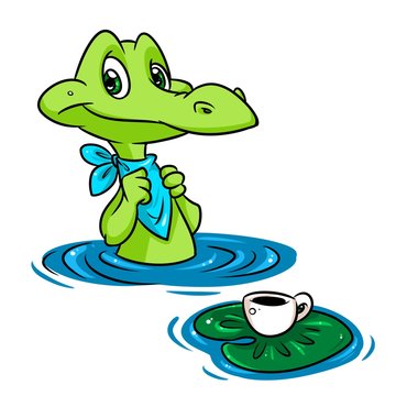 Crocodile breakfast pond cartoon illustration animal character 