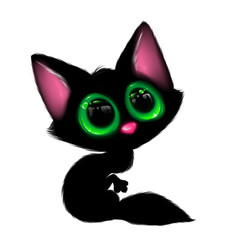 Black cat big eyes cartoon illustration isolated image animal character 