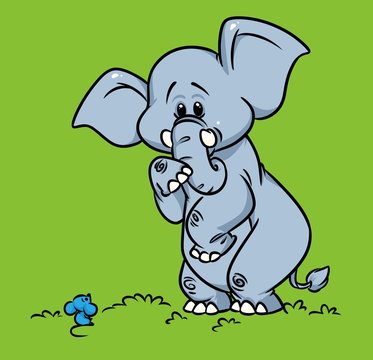 Elephant fear mouse cartoon illustration animal character 