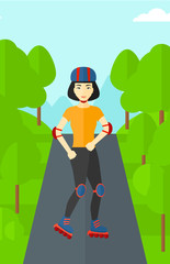 Sporty woman on roller-skates.
