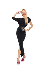 Fototapeta premium Woman in black evening dress isolated on white