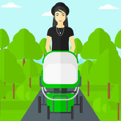 Woman pushing pram.
