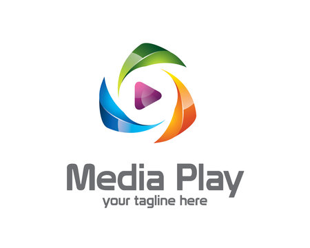 3D media play logo design. Colorful  3D media play logo vector.