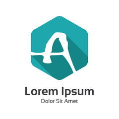Letter A logo flat long shadow design vector. Hexagonal flat .