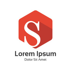 Letter S logo flat long shadow design vector. Hexagonal flat.