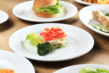a host of delicious dishes on the table in the children's restaurant 