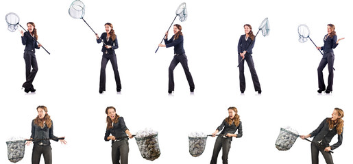 Woman with catching net and papers