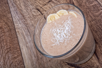 Chocolate drink with coconut and banana