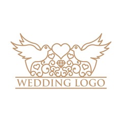 Love And Ring Line Art Wedding Logo - 107105514