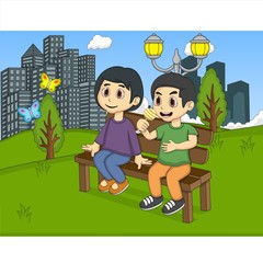 Children playing in the park cartoon