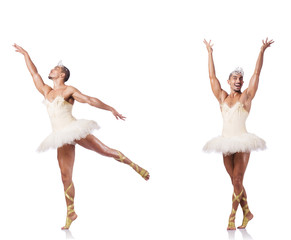 Man in ballet tutu isolated on white