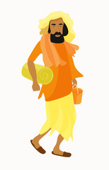 Indian Yogi man in the orange garb  illustration