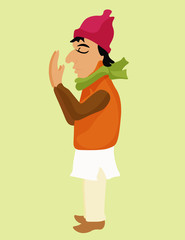 indium tanned man prays in a cap  illustration
