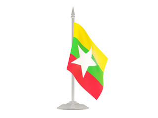 Flag of myanmar with flagpole. 3d render