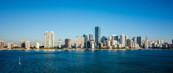 Miami Florida city skyline morning with blue sky