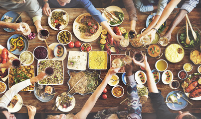 Friends Happiness Enjoying Dinning Eating Concept