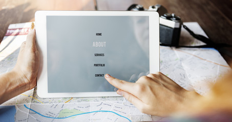 Digital Tablet Traveling Map Destination Technology Concept