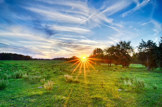 Sunset On South Carolina Farm Land