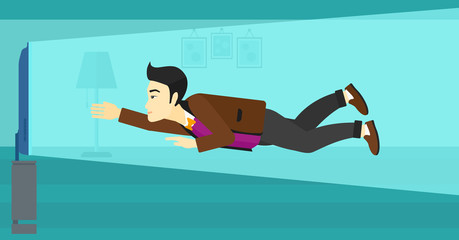 Man suffering from TV addiction.