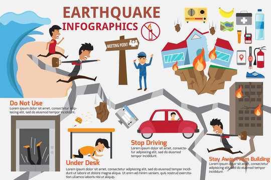 Earthquake infographics elements. How to protect yourself during