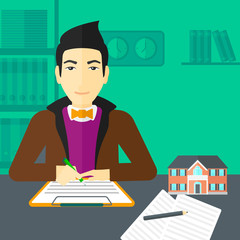 Real estate agent signing contract.