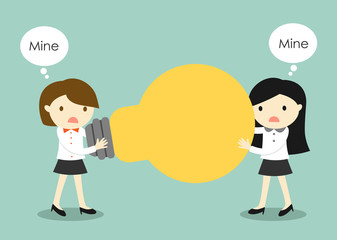 Business concept, Two business women are fight for an idea. Vector illustration.