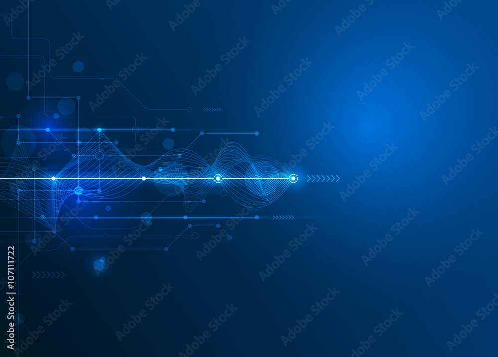 Aufkleber Vector Abstract futuristic circuit board and mesh line, Illustration high computer and Communication technology on blue color background. High tech digital technology,global social media concept