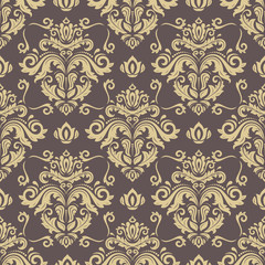 Oriental classic ornament. Seamless abstract brown and golden pattern