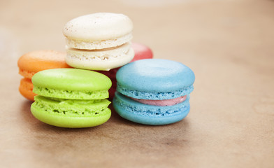 Colorful macaron on vintage background