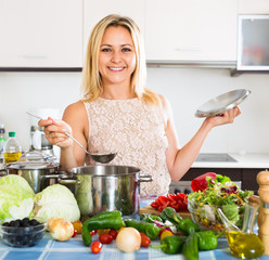 Woman cutting vegetables for dinner