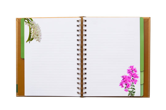 Open notebook with lined pages isolated on white background.