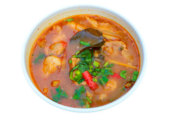 Photo of Spicy pork, Thai Food close up on white background