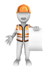 3d worker with blank paper