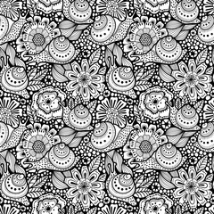Abstract seamless floral pattern with snails