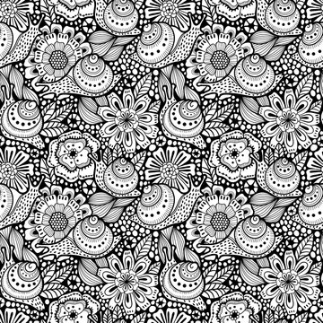 Abstract seamless floral pattern with snails