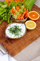 Greek tzatziki sauce and vegetable sticks