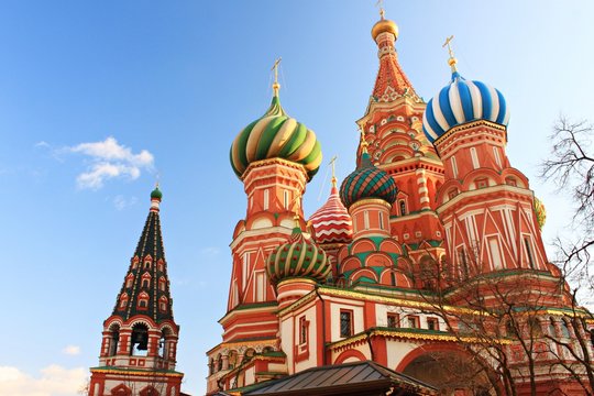 Moscow St basil Cathedral bright russian architecture on Red Square