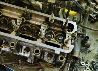 old dirty disassembled car engine