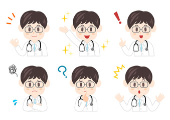男性医師の表情イラストセット