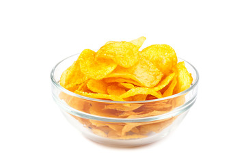 Fototapeta na wymiar Potato chips in a glass bowl.