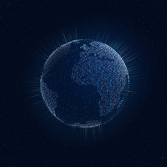 Digital planet earth. Glowing continents on planet earth on dark blue background